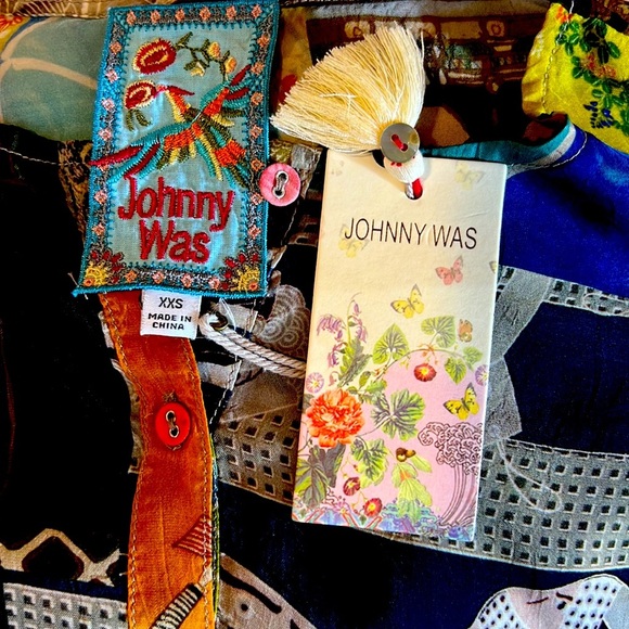 Johnny Was Vera Tunic Cupra Rayon Boho Asian Rare Split Neck Top XXS. NWT - Picture 8 of 9